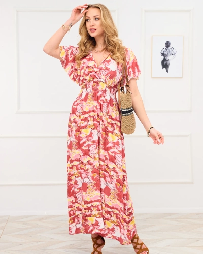 Rochie lungă roșie pentru femei, cu model la modă - Îmbrăcăminte