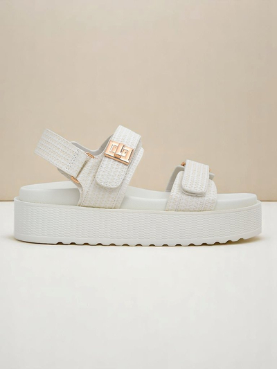 Royalfashion Kallisto – Białe sandały damskie na platformie, skóra ekologiczna