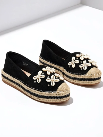 Espadrile negre pentru femei pe platformă cu decorațiuni Izira - Încălțăminte