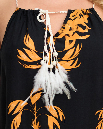 Rochie neagră de vară cu flori pentru femei - Îmbrăcăminte