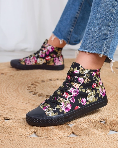 Royalfashion Adidași înalți pentru femei Black Floral Soxic