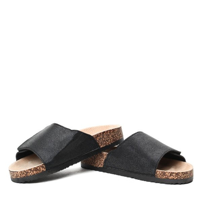 Czarne klapki na rzepy z eko skóry Lindsey- Obuwie