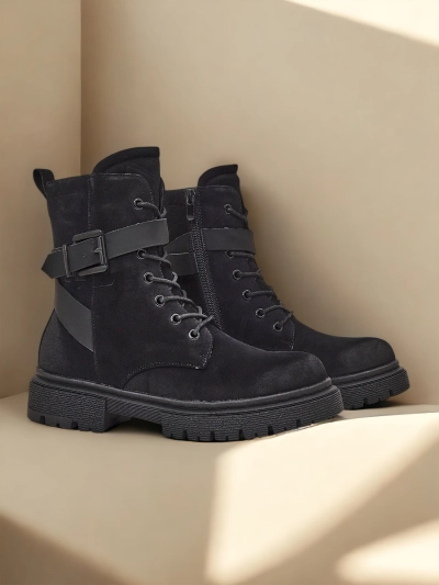 Bocanci stil muncitor pentru femei, culoare neagră, model Miros