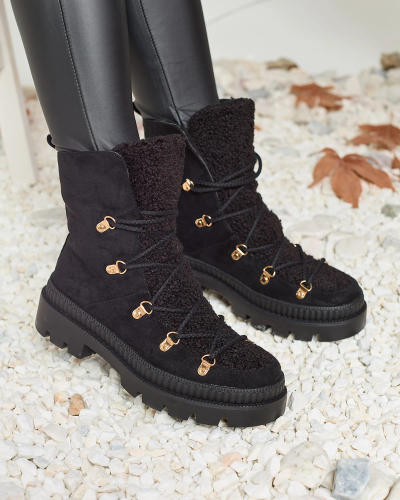 Royalfashion Cizme de vânătoare izolate pentru femei negre cu piele de oaie Lery Walk