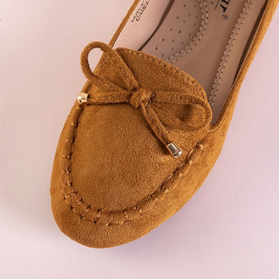 Mocasini de damă ecologică de culoare maro deschis, cu arc Norina - Încălțăminte