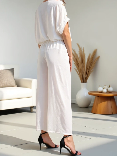 Royalfashion Set casual pentru femei, cu bluză cu mânecă scurtă și pantaloni largi