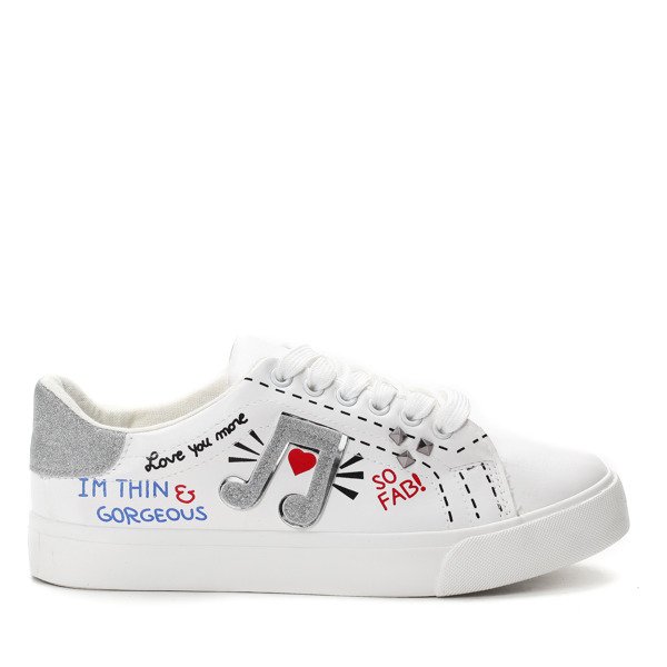 Biało-srebrne tenisówki z printem Sunny- Obuwie