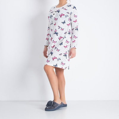 Cămașă de noapte albă cu imprimeu fluture pentru femei - Îmbrăcăminte