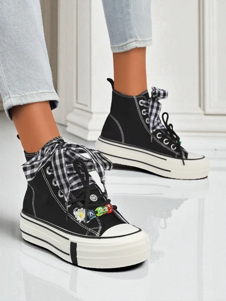 Adidași de damă Callisto Negri cu platforme din material textil și accente retro