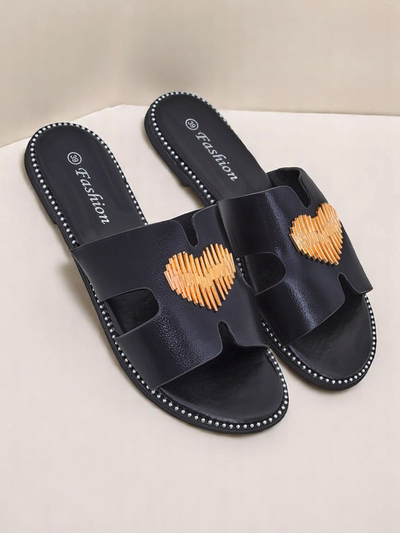 Royalfashion Damskie klapki na płaskiej podeszwie Heart Chic