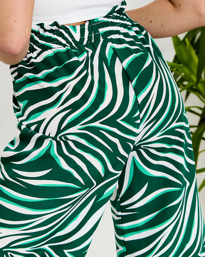 Pantaloni palazzo pentru femei cu model în verde- Îmbrăcăminte