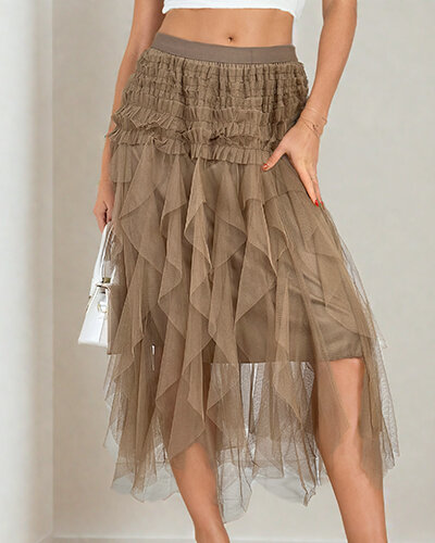 Royalfashion Fustă midi cu două straturi pentru femei