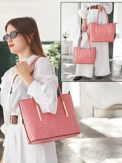 Royalfashion Geantă de mână din piele ecologică dublă cu embossing