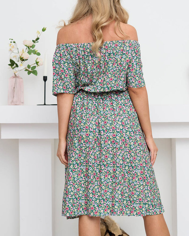 Rochie de vara scurta verde de dama cu flori colorate - Imbracaminte