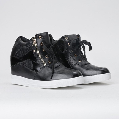 Czarne sneakersy na koturnie Ester- Obuwie