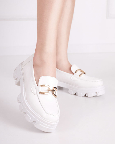 OUTLET Pantofi albi de dama cu decor auriu Meritso - Incaltaminte
