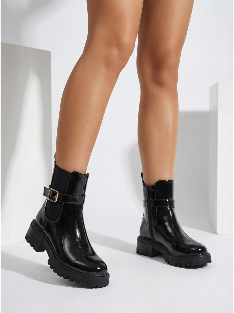 Botine de damă lăcuite din piele ecologică Calivi