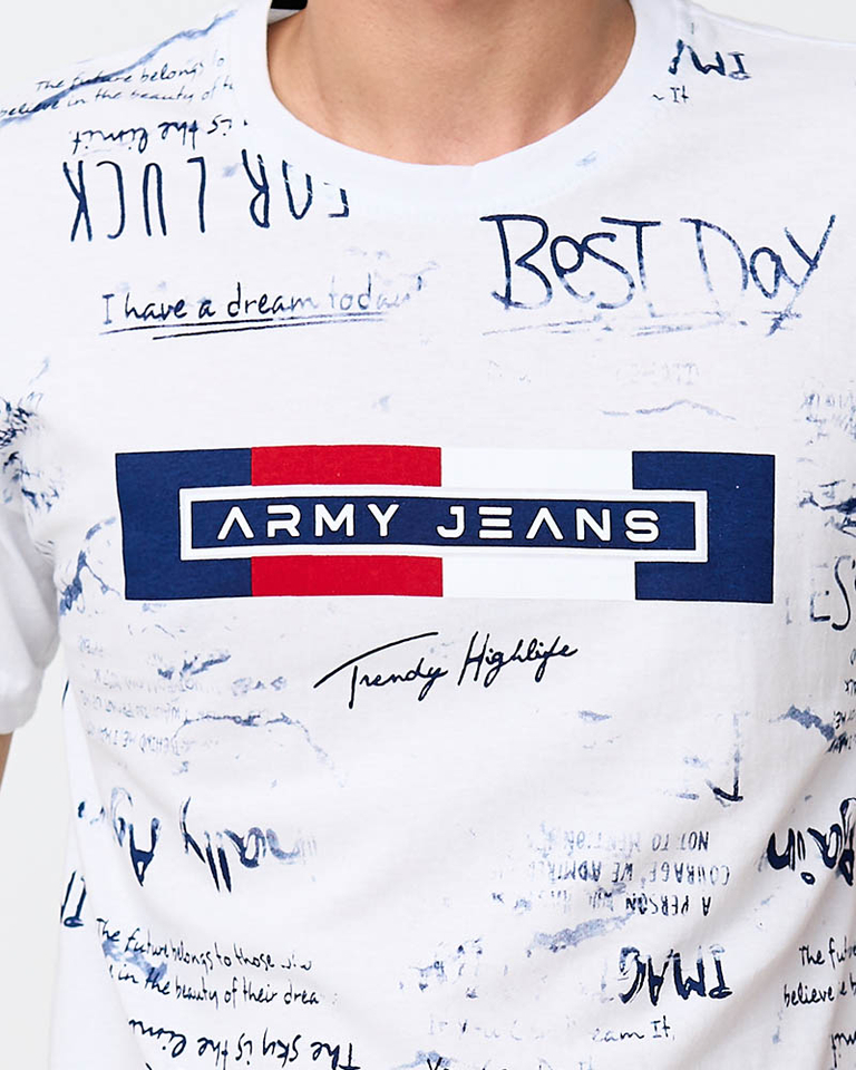 Tricou cu imprimeu alb pentru bărbați - Îmbrăcăminte