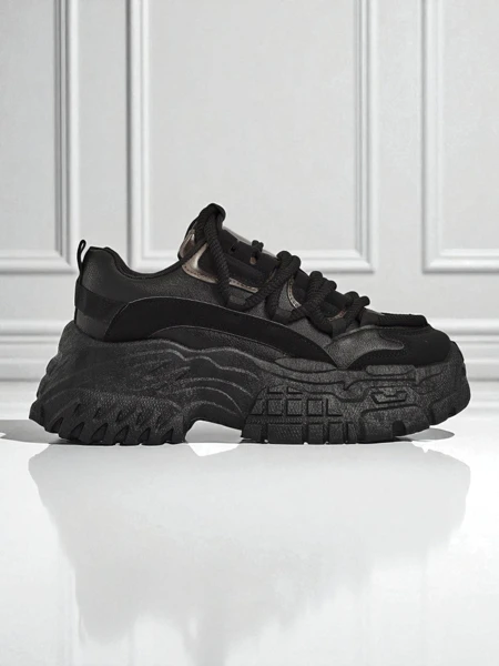 Aurelia Nero – Sneakers Chunky de Damă din Piele Ecologică Negru 6,5 cm