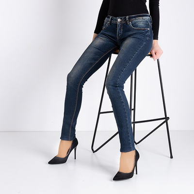 Pantaloni de dama de culoare albastru maro - Îmbrăcăminte