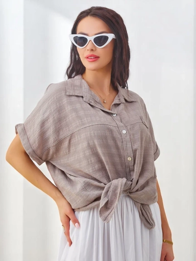 Cămașă din bumbac pentru femei Royalfashion, cu embosare și mâneci scurte