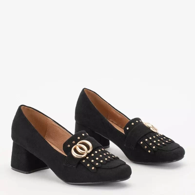 OUTLET Pompe negre pe stâlp, cu căptușeală decorativă Nell-shoes