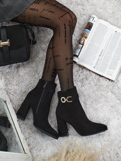 Botine damă eco piele întoarsă cu toc gros Victi