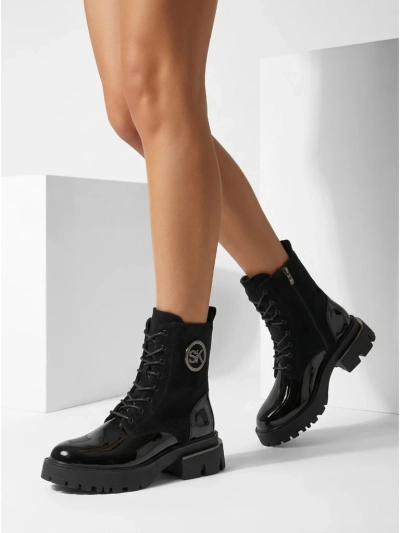 Botine Dama piele eco si piele intoarsa eco Lalunes