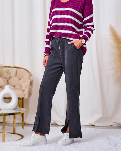 Royalfashion Pantaloni din țesătură de catifea gri închis pentru femei