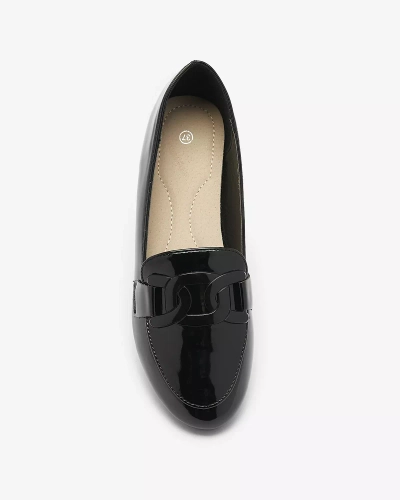 Mocasini lăcuiți de damă cu ornament în negru- Încălțăminte