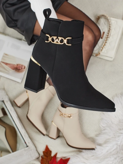 Botine de damă eco piele întoarsă cu toc gros Ostirena