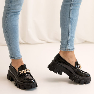 OUTLET Pantofi slip on dama lacuiti negru cu lant Guinewra - Incaltaminte