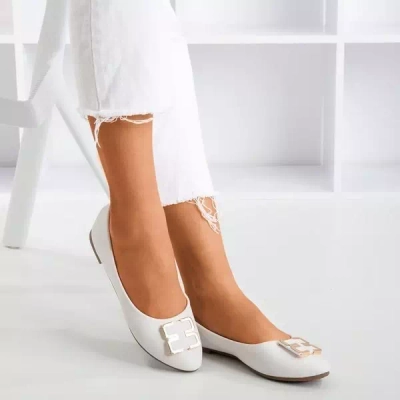 OUTLET Balerini de dama albi cu ornament pe varf Rionach - Pantofi