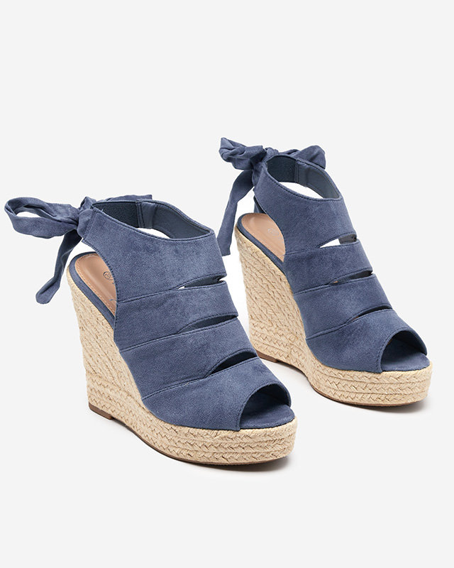 OUTLET Sandale de dama albastre din piele intoarsa ecologica pe pana Evofi - Incaltaminte