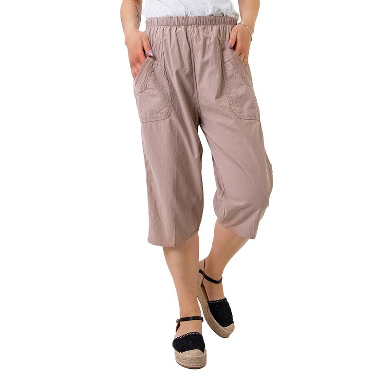 Pantaloni drepți 3/4 pentru femei, de culoare kaki PLUS SIZE - Haine