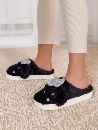 Papuci din blană pentru femei Royalfashion cu fundiță Savos