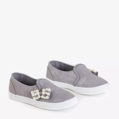 OUTLET Adidași gri pentru copii cu fundă Malasita - Încălțăminte