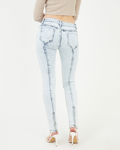 Blugi skinny de dama albastri cu fermoar - Imbracaminte