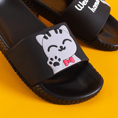 Papuci pentru copii negri cu pisoi Keryn - Încălțăminte