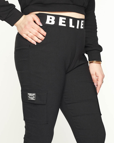Pantaloni cargo negri a'la femei cu buzunare PLUS SIZE - Îmbrăcăminte