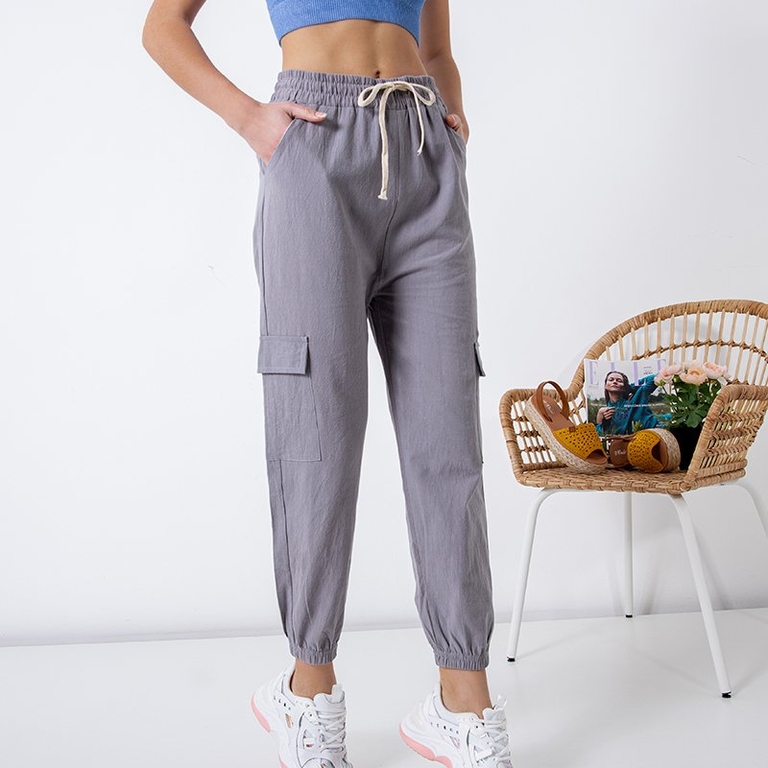 Pantaloni gri de dama gri PLUS SIZE - Îmbrăcăminte