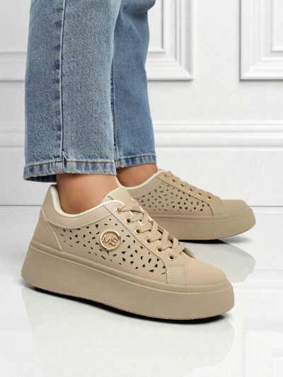 Cleo Ecru Platino – sneakers bej pe platformă Royalfashion piele ecologică