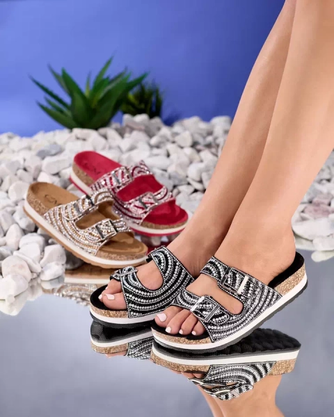 Papuci de damă cu zirconiu cubic în negru Lalud-Footwear