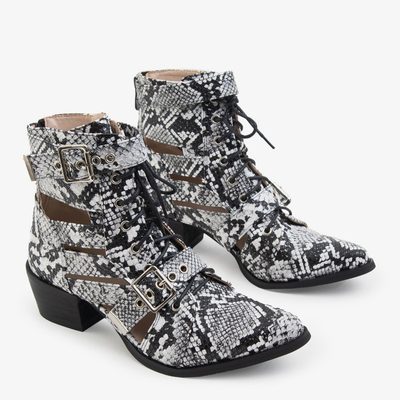 Cizme de cowboy de culoare gri, cu decupaje și în relief Isodal - Încălțăminte