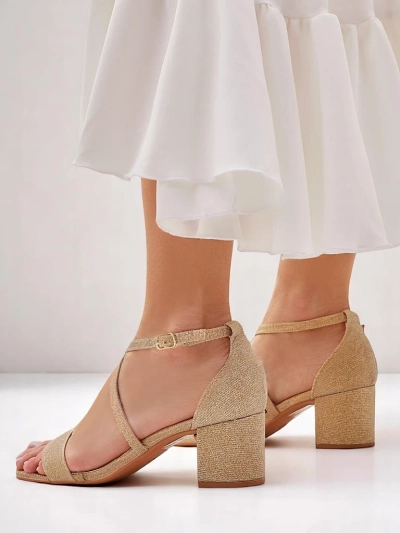Sandały damskie Royalfashion Aurelia z tkaniny na słupku złote 41