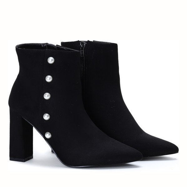Czarne botki z perełkami na wysokim słupku Maya - Obuwie