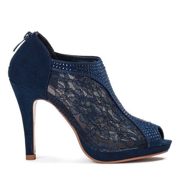 Granatowe botki na szpilce z odkrytym noskiem Sherley- Obuwie