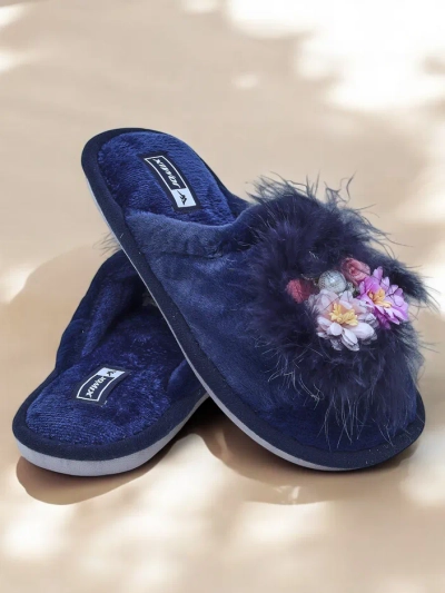 Slapi din blană pentru femei Royalfashion cu flori Ederra
