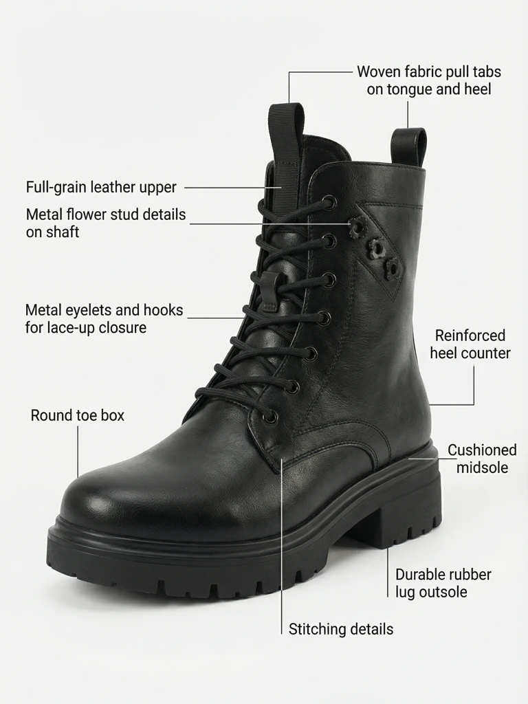 Botine de damă Nometa din piele ecologică cu șireturi