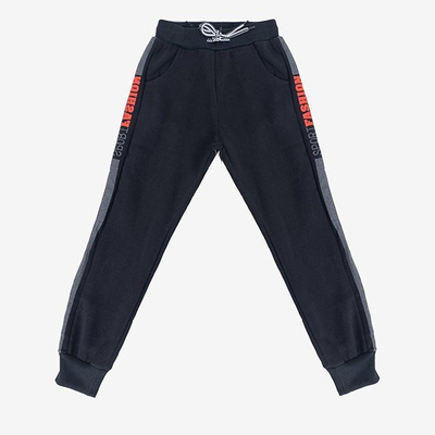 Băieți pantaloni de trening negri cu inscripții - Pantaloni